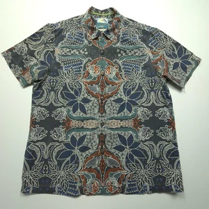Tommy Bahama Mens Shirt Medium Gray Pure Silk Island Modern Fit Geometric Floral - Picture 1 of 24