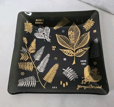 De colección MCM Georges Briard Humo Vidrio Snack Baratija Plato Helechos Abejas Dorado Plata Foto 1 de 4