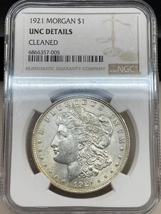 1921 Morgan Silver Dollar UNC Details NGC Philadelphia Mint CLEANED - Picture 1 of 2