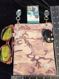 Hip Klip XL Bag Zipper Pouch Pocket Waist Purse Pink Camo Cotton Canvas 6" x 8" - Picture 1 of 16