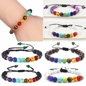 7 Chakra Natural Stone Bracelet Men Women Braided Beads Handmade Healing Yoga - Picture 1 of 22