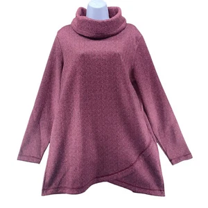 Lands End Fleece Tunic Top Large Tall Burgundy Red Herringbone Oeko-Tex Pullover - Picture 1 of 7