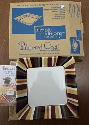 Pampered Chef Simple Additions Small Square Striped Plate ~ 7" - Image 1 of 3