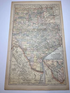 1895 Oklahoma/Indian Territories/Texas State Map 1903 Peerless Atlas SEE DESCRIP - Picture 1 of 3