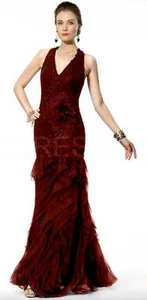 Trompete Säule Bodenlang Neckholder Applikationen Blume Reißverschluss Abend Ballkleid - Bild 1 von 5