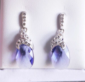 Artistique Sterling Silber Tansanit Ohrringe Swarovski Kristall Elemente. Schöne - Bild 1 von 8