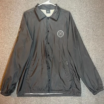 Chaqueta HUF Adulto Grande Negra Cortavientos Cuadros Logo Mangas A Presión Para Hombre Foto 1 de 4