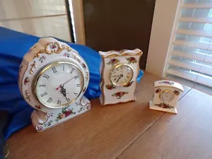 5~Royal Albert Old Country Roses China 22K Gold Trim Quartz Mantle Clocks~AS IS - Picture 1 of 24