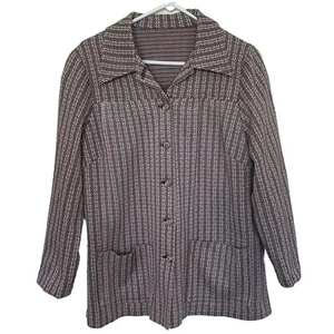 Giacca camicia vintage a righe marroni donna 2XL fatta a mano retrò LEGGI ANNI '70 - Foto 1 di 8