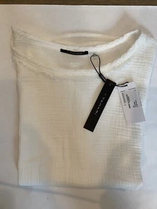 Tahari Crinkle Gauze Side Slit Cap Sleeve 100% Cotton Shirt SMALL/MED WHITE NWT - Picture 1 of 6