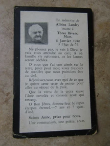 RARE Fancy 1940 Death Card, French Church, THREE RIVERS, MASS, Palmer, St. Anne - Picture 1 of 2