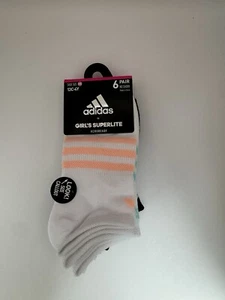 adidas Kids-Girl's Superlite No Show Socks (6-Pair) White/Clear Aqua Blue 13C-4Y - Picture 1 of 6