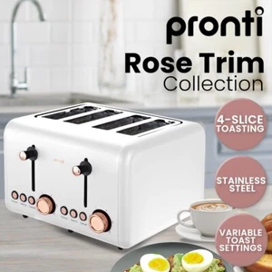 Pronti 4 Slice Toaster Rose Trim Collection - White - Picture 1 of 9