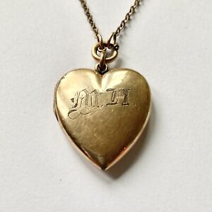 Heart Gold Filled Monogrammed Antique Vintage Photo Locket Necklace