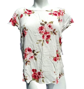 Active USA weiße Blumen Boho Bluse M Rüschen fließend kreuz und quer Rücken Top - Bild 1 von 7
