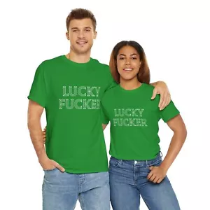 Lucky F**ker Unisex Heavy Cotton Tee, Fun Graphic Shirt, St. Patrick's Day Gift, - Picture 1 of 6