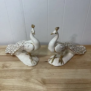 Vintage 1976 hand Painted Porcelain Peacock Set - Picture 1 of 14