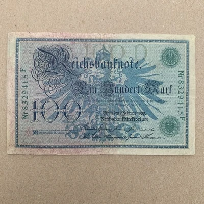 BILLETE DE 100 MARCOS ALEMANIA Era Primera Guerra Mundial ALEMANIA BERLÍN SELLO VERDE 1908 PRIMERA GUERRA MUNDIAL Foto 1 de 4