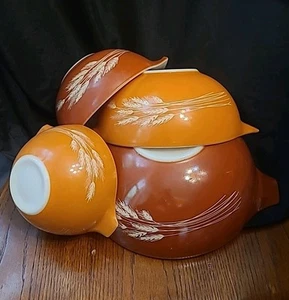 Pyrex Autumn Harvest Wheat Mixing Bowl Set Of 4, 444,443,442,441 - Picture 1 of 12