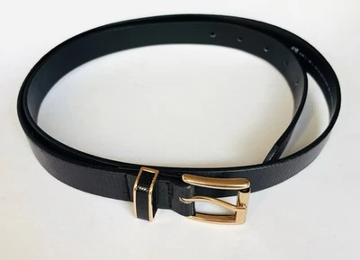 "Cinturón de vestir de cuero negro para mujer H&M hebilla dorada 1"" de ancho grande" Foto 1 de 4