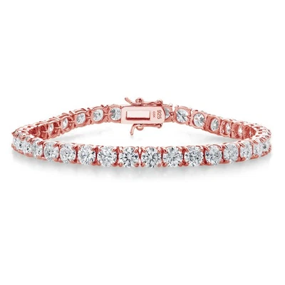 Brazalete de tenis moissanita blanco plateado chapado en oro rosa de 18 quilates para mujer (18,00 Foto 1 de 4