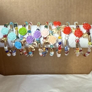 Handmade Elegant Glass Beaded Bracelets w/ Elephant Gold Charm Set of 3 pcs NWOT - Picture 1 of 9