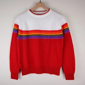 Vintage 70s Levi Strauss & Co Rainbow Color Block Sweater Womens Small 18x22 - Picture 1 of 16