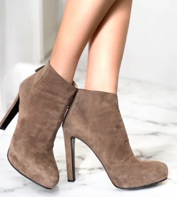 PRADA Taupe Suede Zipper Closure High Heel Ankle Boots, Size 40 - Image 1 of 4