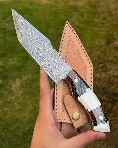 Handcrafted Damascus Steel Hunting Knife With Honeycomb Resin Handle With Sheath - Picture 1 of 7