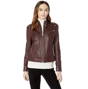 Marc New York Rego Racer Guante Cordero Cuero Chaqueta Borgoña Talla XS Moto 2475 - Imagen 1 de 11