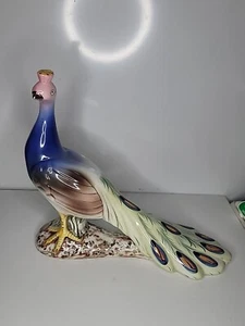 Vintage 1960s Ceramic Handpainted Peacock Figurine - Picture 1 of 7