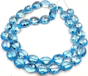 Natural Blue Topaz Faceted Oval Nugget Gemstone Beads For Jewelry 8-10mm 16 Inch - Picture 1 of 4