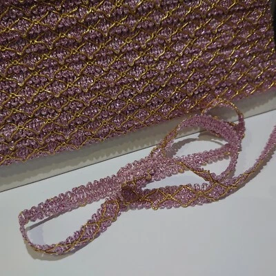 FULL CARD 20 metres of VINTAGE pink with gold 11mm wide Upholstery Braid trim - Image 1 of 4