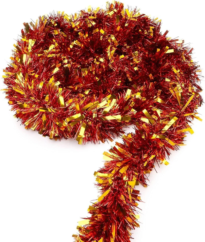 TIECO Luxury Thick Red & Gold Metallic Christmas Tree Tinsel Garland By The Tie Co