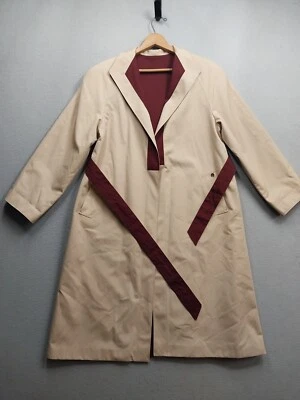 Vintage Etienne Aigner Reversible Long Jacket Womens 8P  Tan Burgundy Belted - Image 1 of 4
