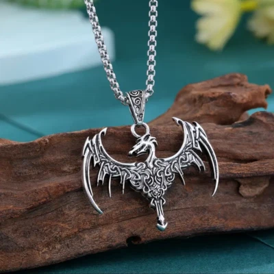 Collar Nudo Celta Dragón Joyería Vintage Plateado Mágico Gótico Colgante Foto 1 de 4