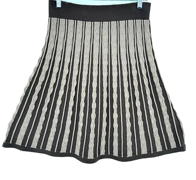 Wool Knit Skirt Small Knee Length Brown 3D Cable Rope Stripe Stretchy Pull On - Image 1 of 4