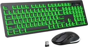 Large Print Wireless Keyboard and Mouse - 7 Colors Backlit Keyboard, Oversize - Picture 1 of 12