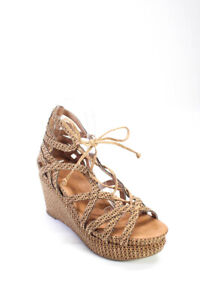 Gentle Souls Womens Spotted Strappy Lace-Up Cut-Out Wedge Heels Brown Size 8.5