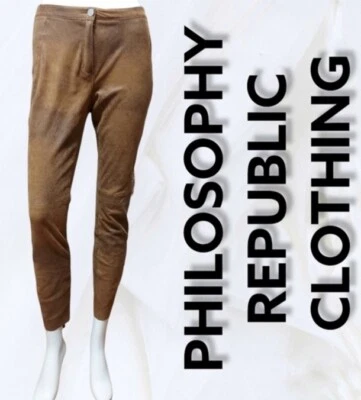 NWT Philosophy Republic Clothing Women’s Brown Faux Suede Unline Stretch Pants 6 - Image 1 of 4