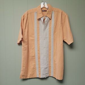 Centro Shirt Sz M Striped Orange / Peach Button Down Short Sleeve Shirt