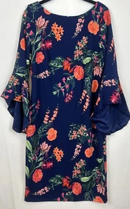 Vince Camuto Dress Navy - Floral - Lined - 3/4 Bell Sleeve Size 12 NWT (1184) - Picture 1 of 11