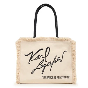 NWT Original KARL LAGERFELD Margot Fringe Zip Canvas Tote Bag Embroidered Cotton - Picture 1 of 11