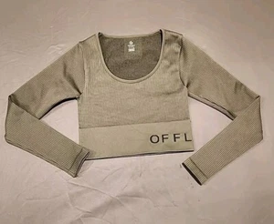 Offline Aerie Shirt Women’s Small Olive Green Seamless Ribbed Long Sleeve Crop - Picture 1 of 8