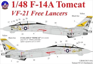 UpRise Decals UR72138 - DECAL F-14A Tomcat VF-21 Free Lancer, with stencils 1/72 - Picture 1 of 3