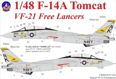 UpRise Decals UR72138 - DECAL F-14A Tomcat VF-21 Free Lancer, with stencils 1/72 - Image 1 of 3