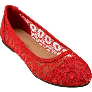 NEW Women's Ballet Flats Cut Out Round Toe Slip On Floral Ballet Lace Flats - Picture 1 of 31