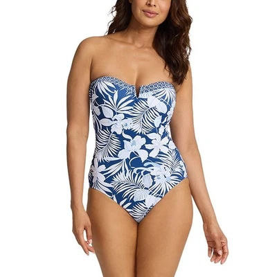 Tommy Bahama Women's 6 Blue Island Cays Blooms Bandeau One Piece Swimsuit K21-15 - Image 1 of 4