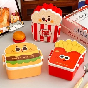 Cartoon Bento Box Hamburger French Fries Fork Spoon Preservation Box Picnic - Picture 1 of 13