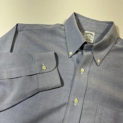 Camisa de vestir Brooks Brothers para hombre ajuste ceñido bolsillo sin planchar azul a rayas 16-35 Foto 1 de 4